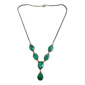 🦚Vintage Art Deco Sterling Silver Green Topaz Necklace with Foxtail chain 18”